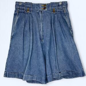 Vintage 90s Rafaella‎ Pleated Denim Shorts - Size S - Wide Leg Cowgirl Americana